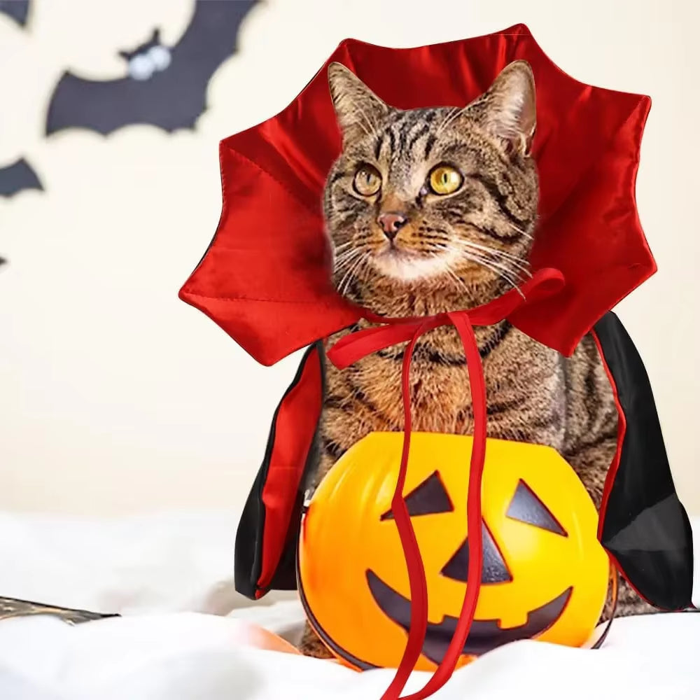 Halloween Dog Costume Cat Dog Vampire Devil Costume Cat Halloween Cloak Cape Red Black Halloween Costumes for Small Medium Dogs
